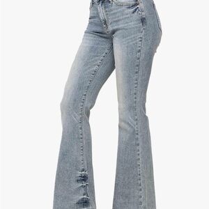 Judy Blue Mid-Rise Tinted Pin Tack Detail Women's Flared Leg Blue Jeans.Sz 31/13